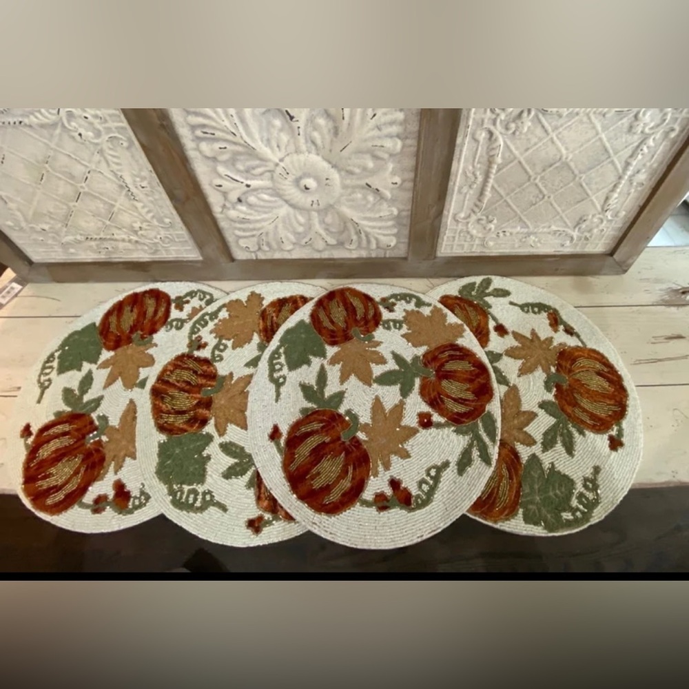 Tahari Beaded & Embroidered Fall placemat Charger Bundle - Set of 4 - LAST SET!